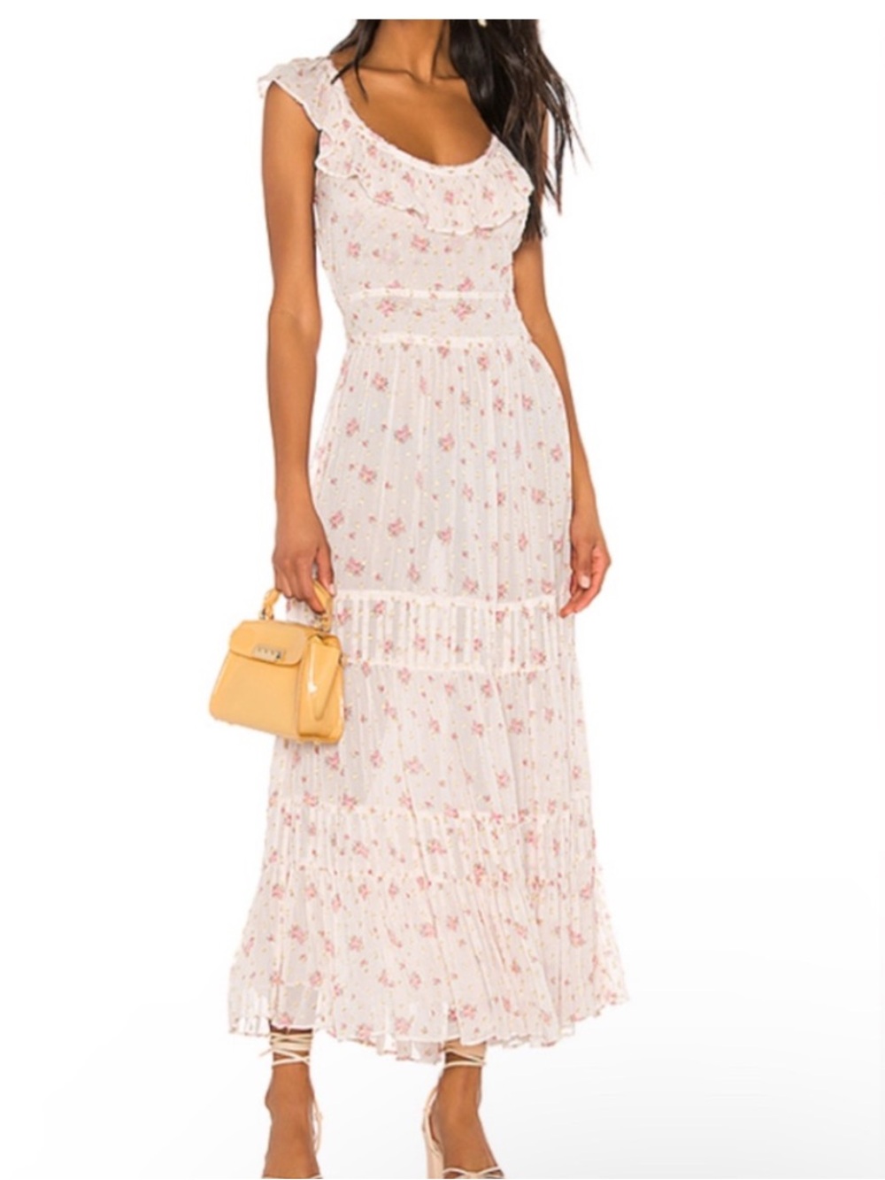 LoveShackFancy Joanne Dress French Cream Size 0 Floral Lurex Maxi